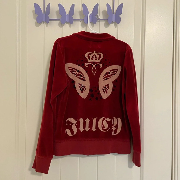 EUC | Juicy Couture girl’s burgundy decorated back track jacket — size 8 - Picture 6 of 7